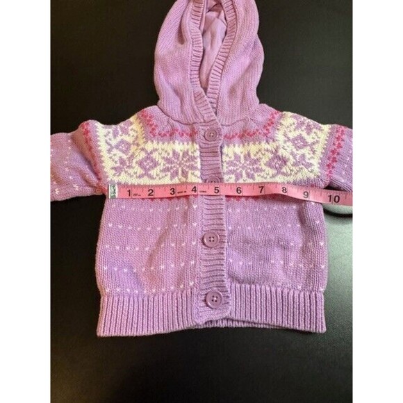 Oshkosh Size 9 month Infant Baby  Purple Button Up Knit Snowflake Sweater W/Hood - Picture 6 of 6